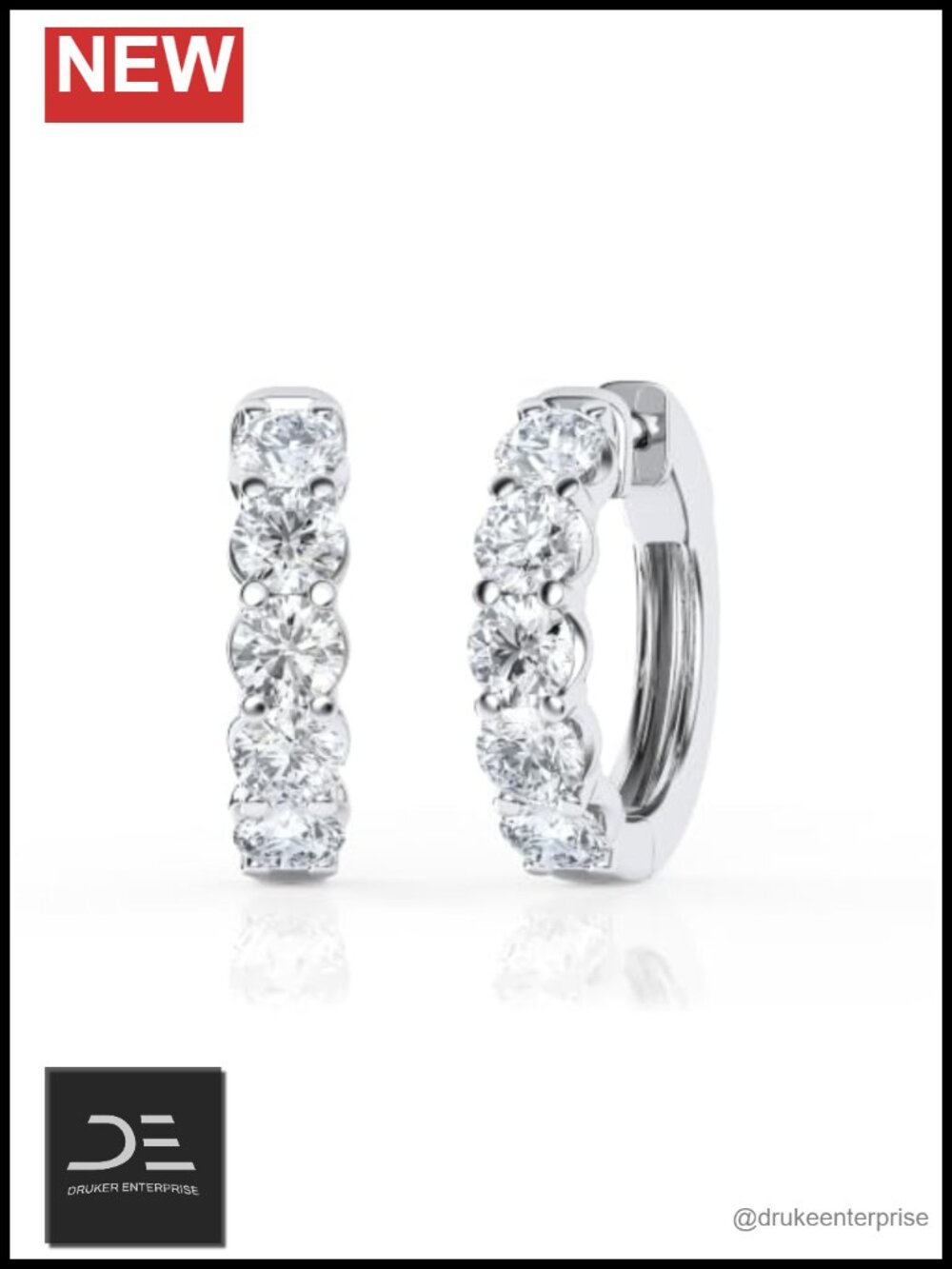 Lab Grown Diamond Huggie Hoop Earrings 2ctw Sterling Silver Prong Set 3.7mm